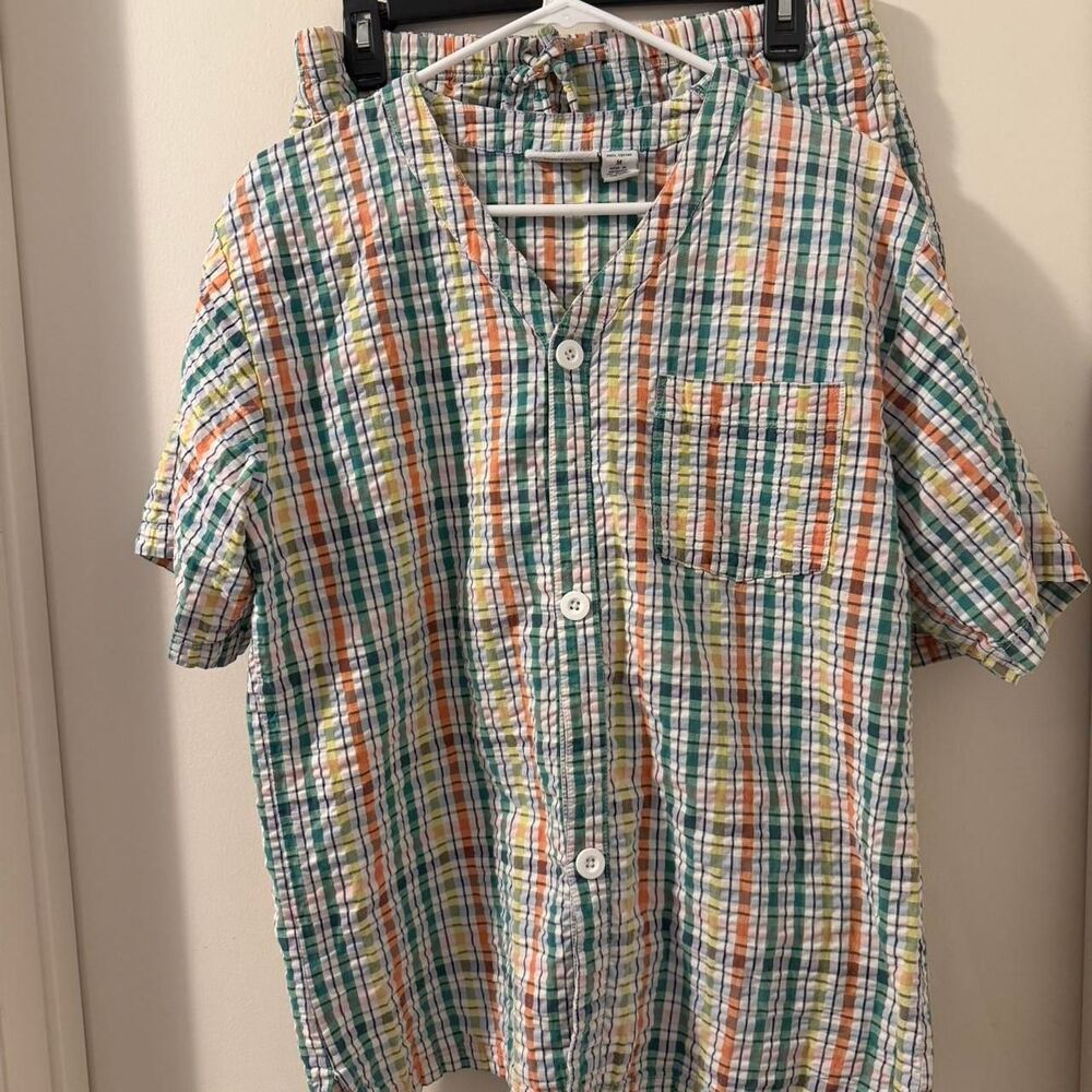 The Vermont Country Store Granny Summer Short Set Cotton Plaid Sz M